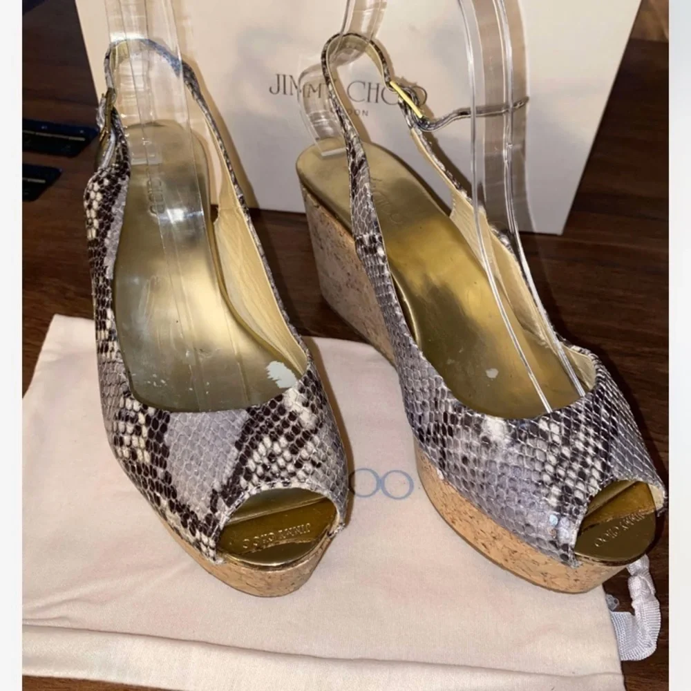 Jimmy Choo Snakeskin Peep Toe Wedges